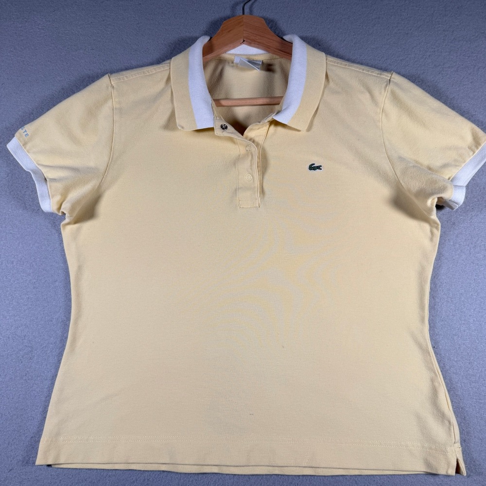 Lacoste Womens Yellow Cotton Stretch Polo Shirt Size 44 Made In France F4811
